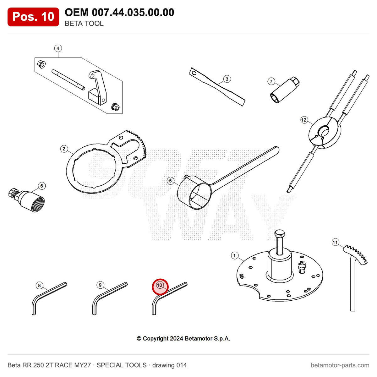 BETA TOOL – OEM 007.44.035.00.00, position 10 on the Beta RR 250 2T RACE MY27 special tools drawing