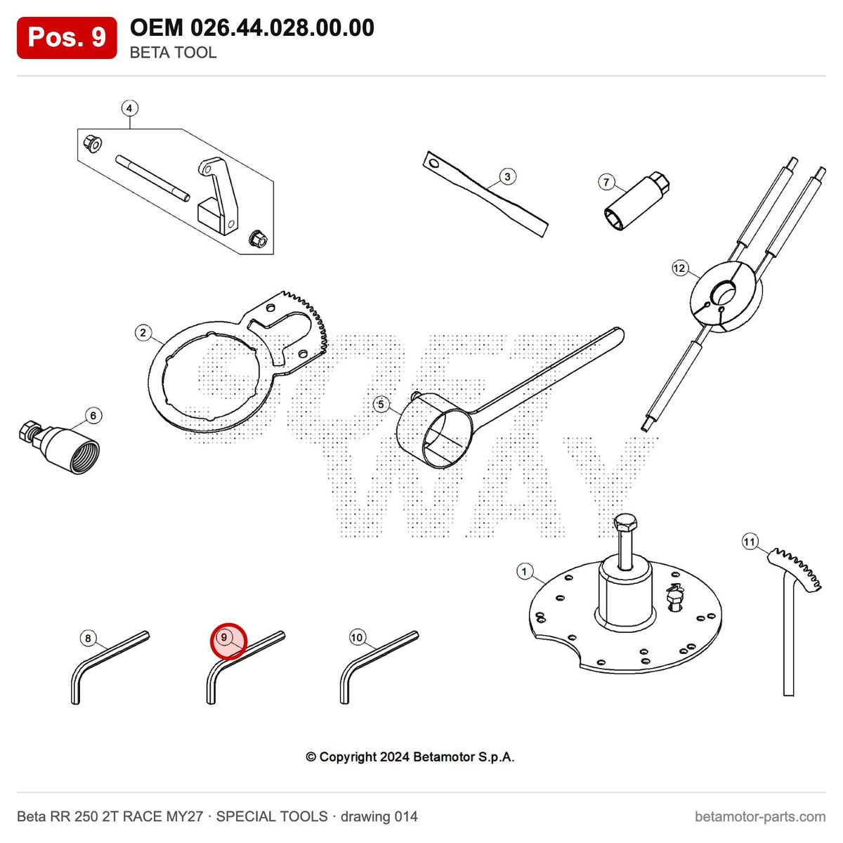 BETA TOOL – OEM 026.44.028.00.00, position 9 on the Beta RR 250 2T RACE MY27 special tools drawing