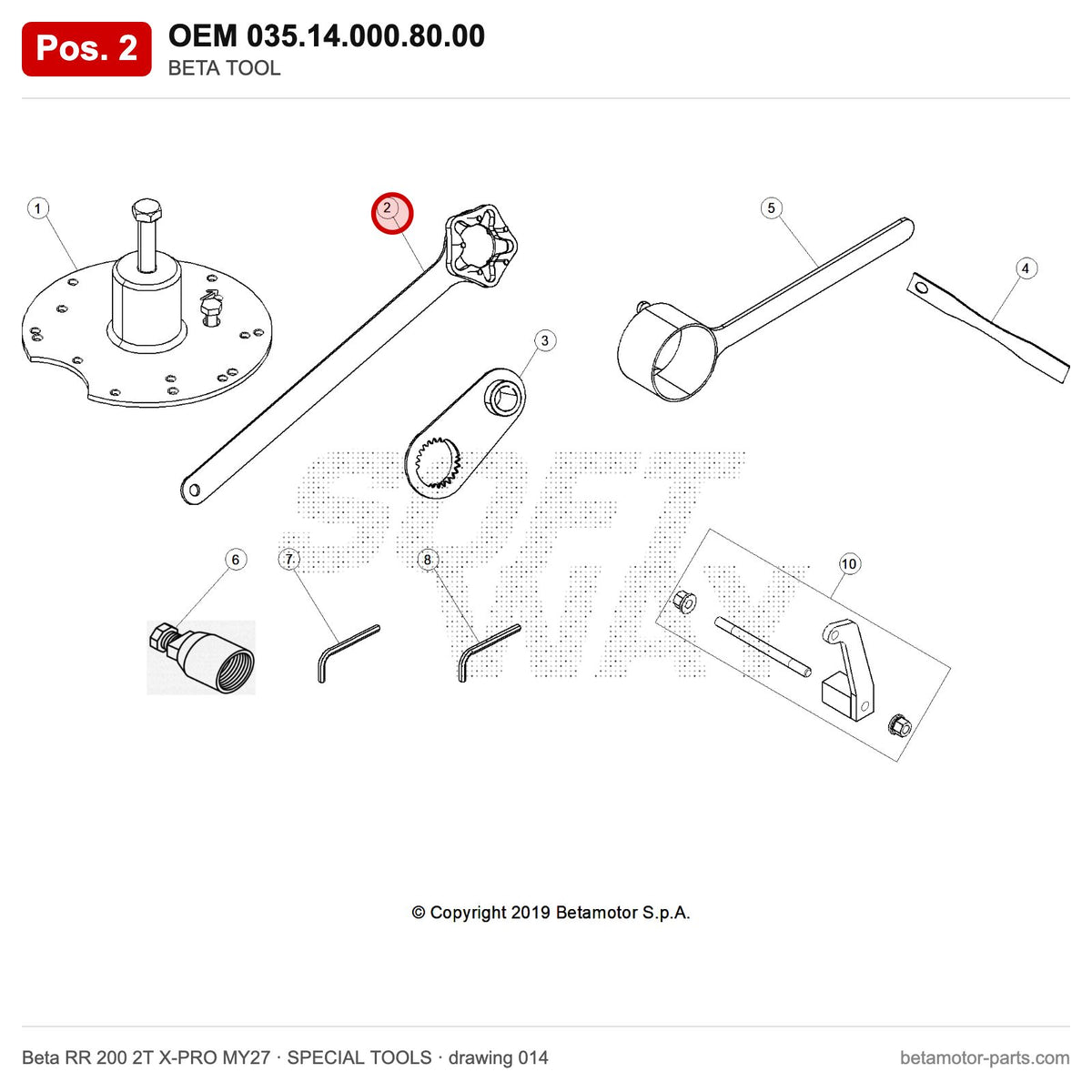 BETA TOOL – OEM 035.14.000.80.00, position 2 on the Beta RR 200 2T X-PRO MY27 special tools drawing