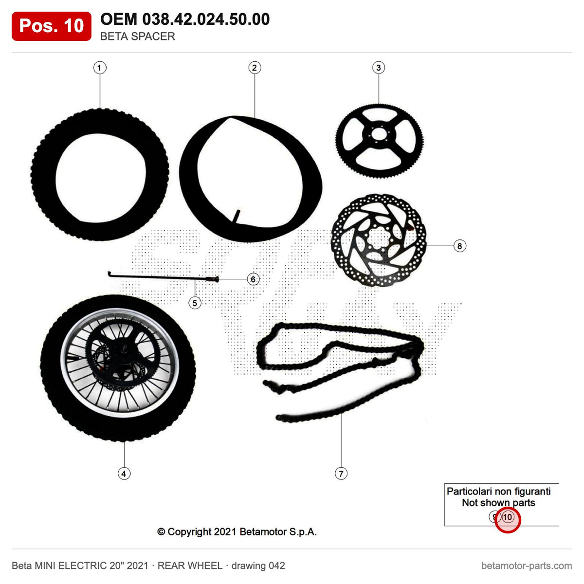 BETA SPACER – OEM 038.42.024.50.00, position 10 on the Beta MINI ELECTRIC 20" 2021 rear wheel drawing