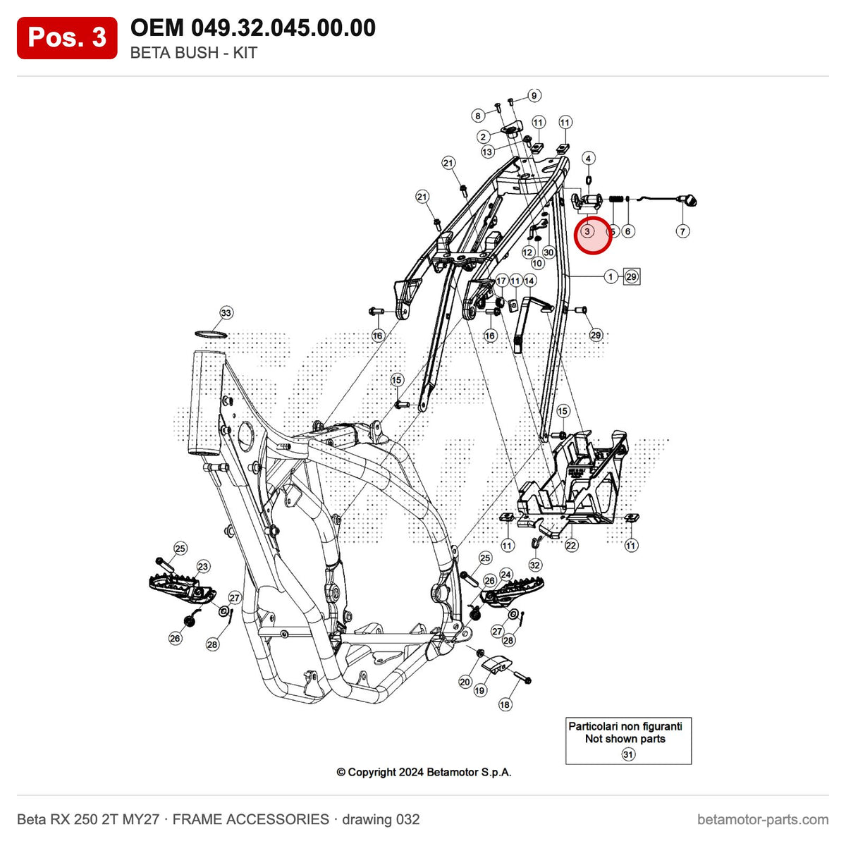 BETA BUSH - KIT – OEM 049.32.045.00.00, position 3 on the Beta RX 250 2T MY27 frame accessories drawing