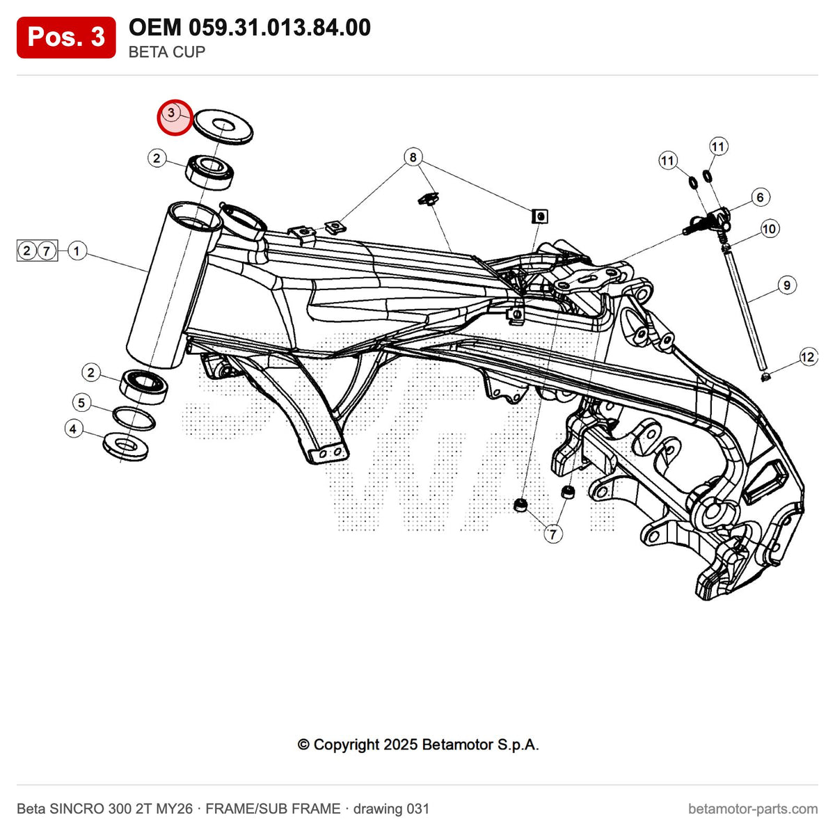 BETA CUP – OEM 059.31.013.84.00, position 3 on the Beta SINCRO 300 2T MY26 frame/sub frame drawing