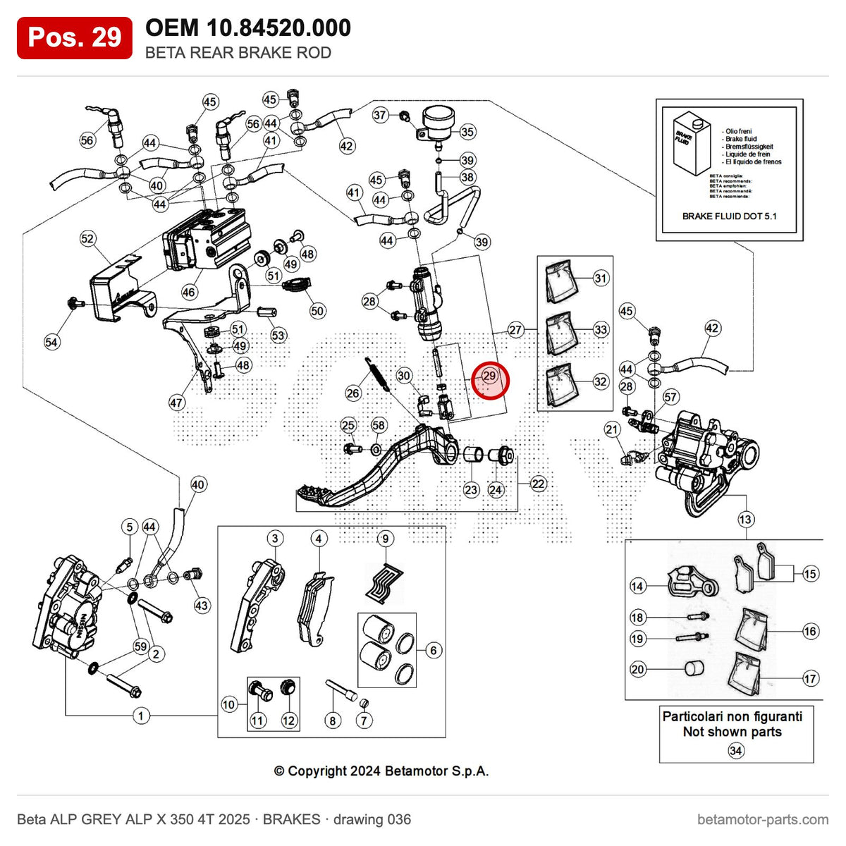 BETA REAR BRAKE ROD – OEM 10.84520.000, position 29 on the Beta ALP GREY ALP X 350 4T 2025 brakes drawing
