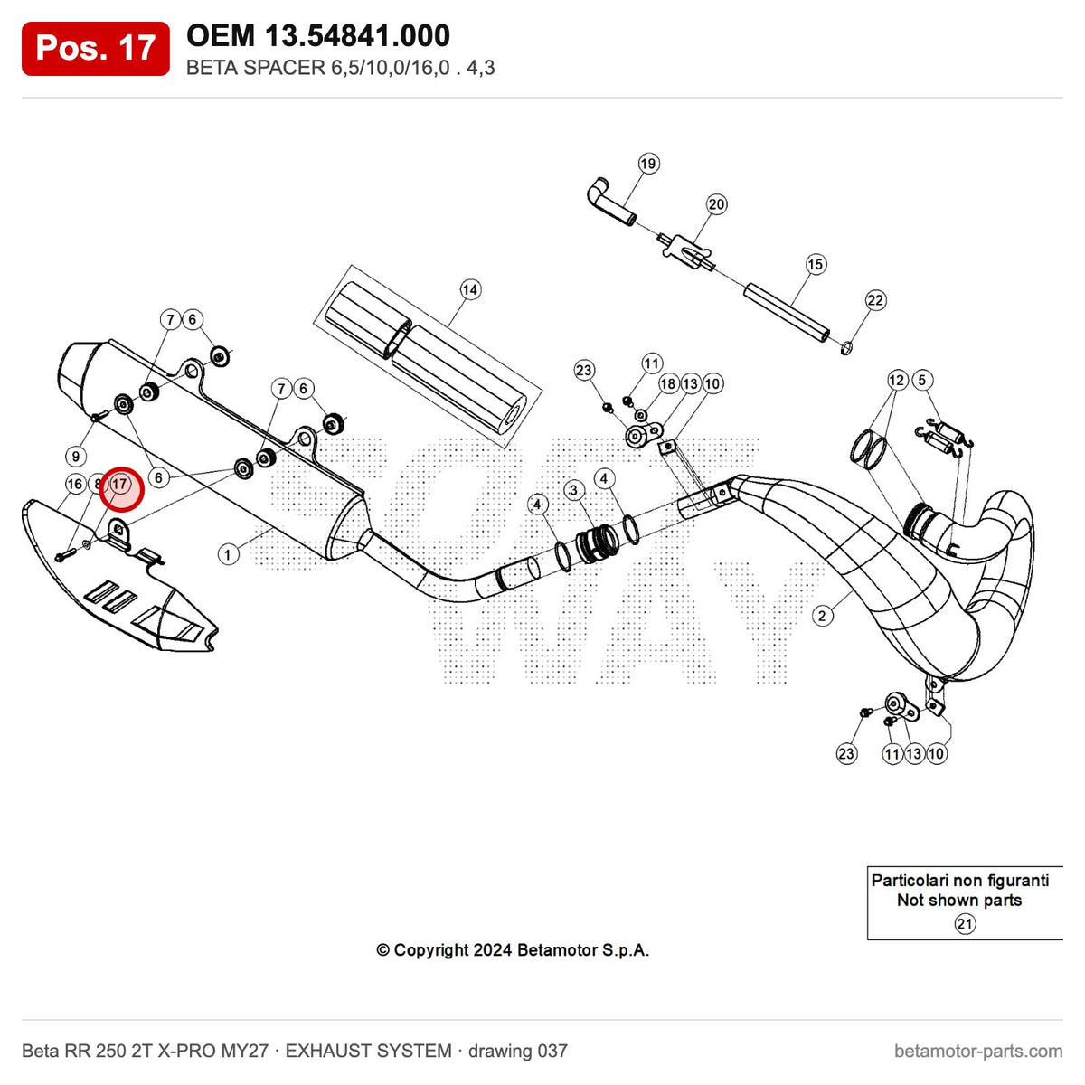 BETA SPACER 6,5/10,0/16,0 . 4,3 – OEM 13.54841.000, position 17 on the Beta RR 250 2T X-PRO MY27 exhaust system drawing