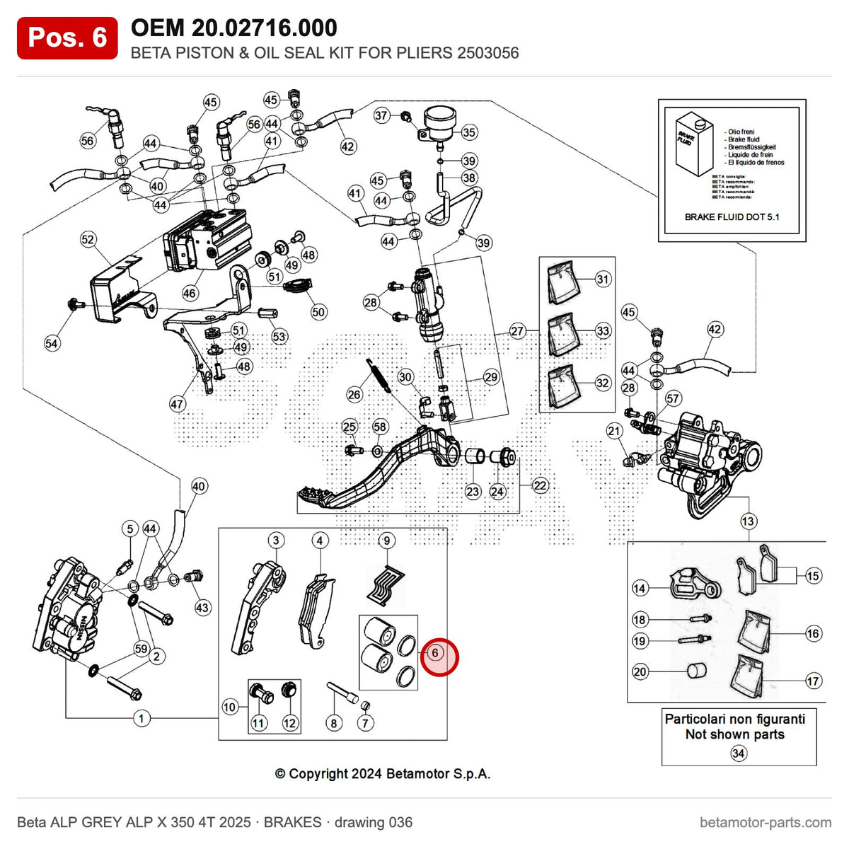BETA PISTON & OIL SEAL KIT FOR PLIERS 2503056 – OEM 20.02716.000, position 6 on the Beta ALP GREY ALP X 350 4T 2025 brakes drawing