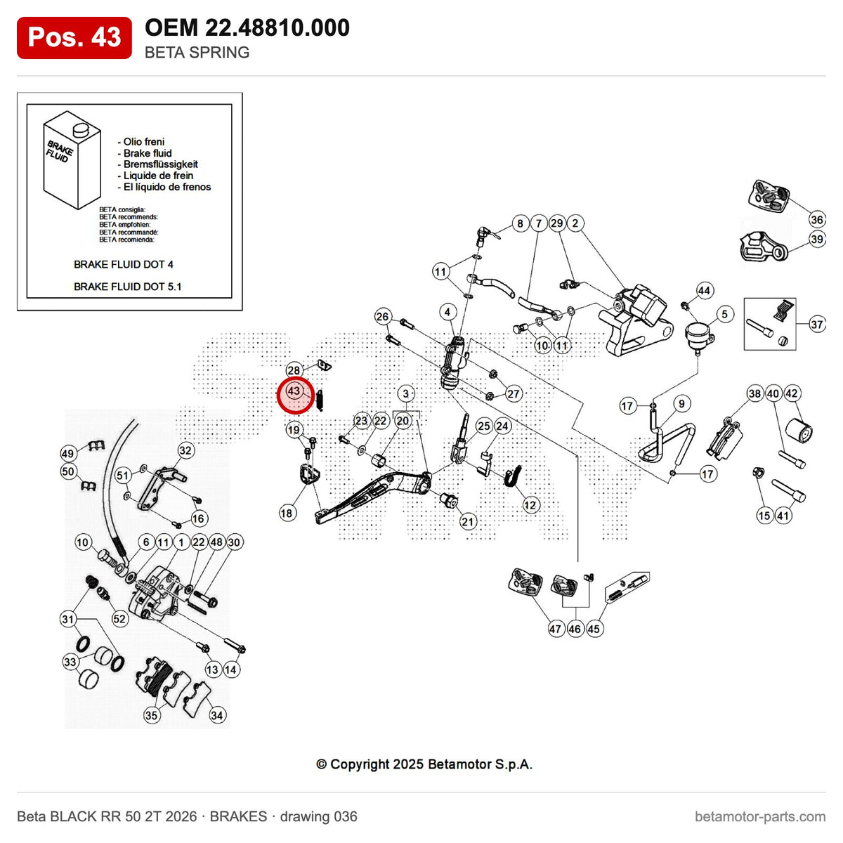 BETA SPRING – OEM 22.48810.000, position 43 on the Beta BLACK RR 50 2T 2026 brakes drawing