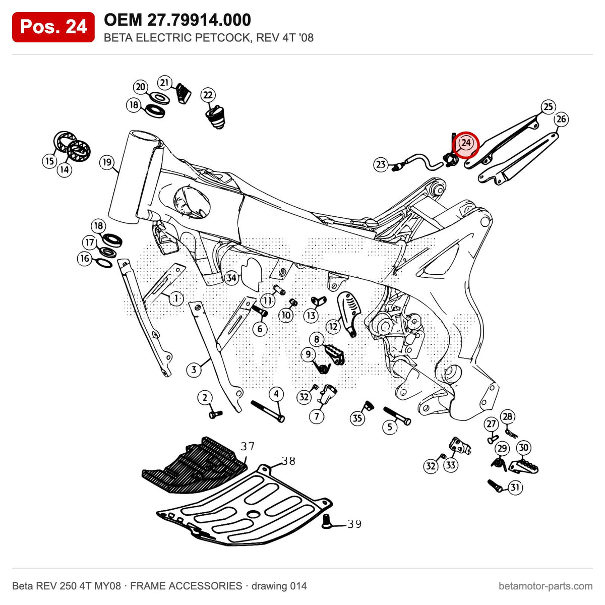 BETA ELECTRIC PETCOCK, REV 4T '08 – OEM 27.79914.000, position 24 on the Beta REV 250 4T MY08 frame accessories drawing