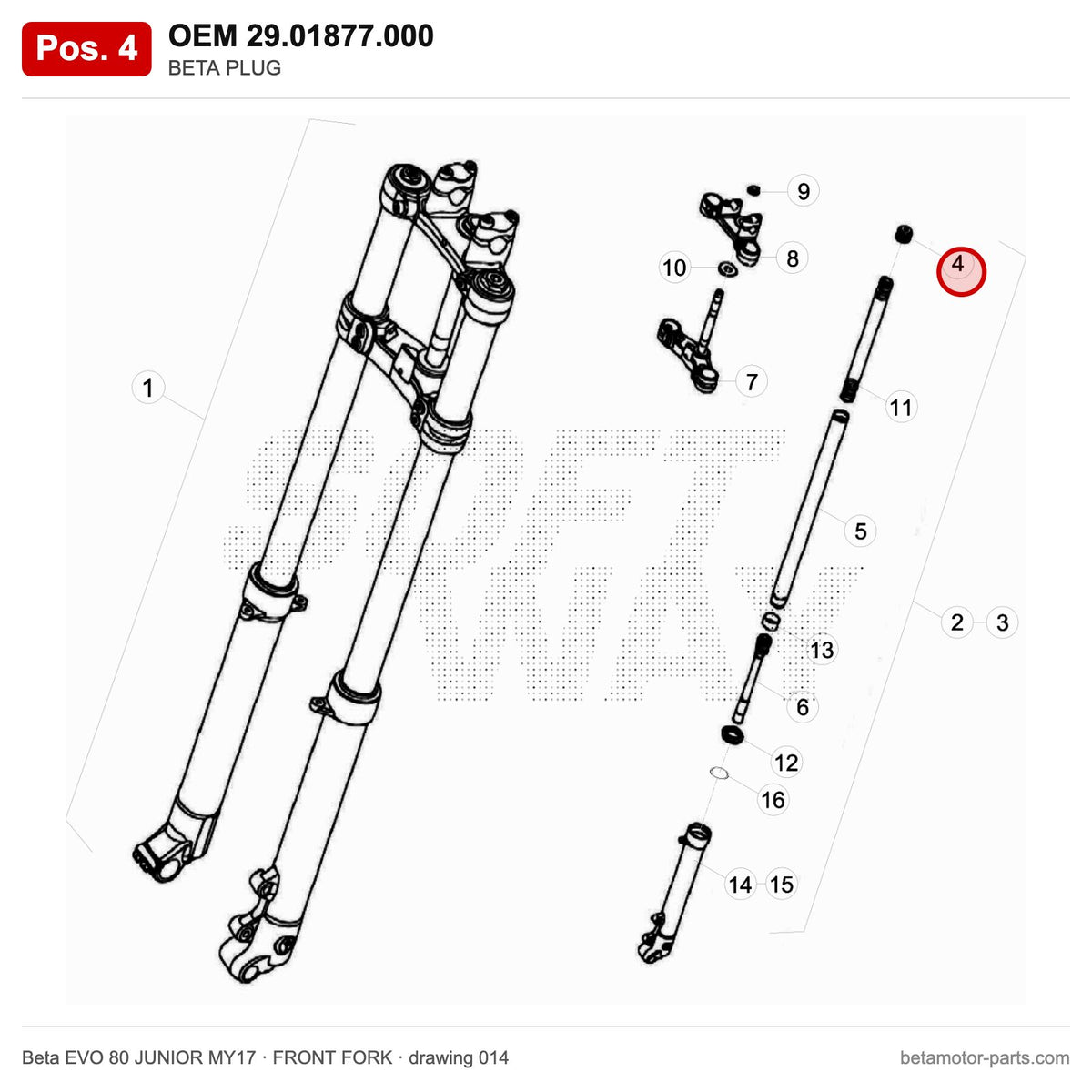 BETA PLUG – OEM 29.01877.000, position 4 on the Beta EVO 80 JUNIOR MY17 front fork drawing