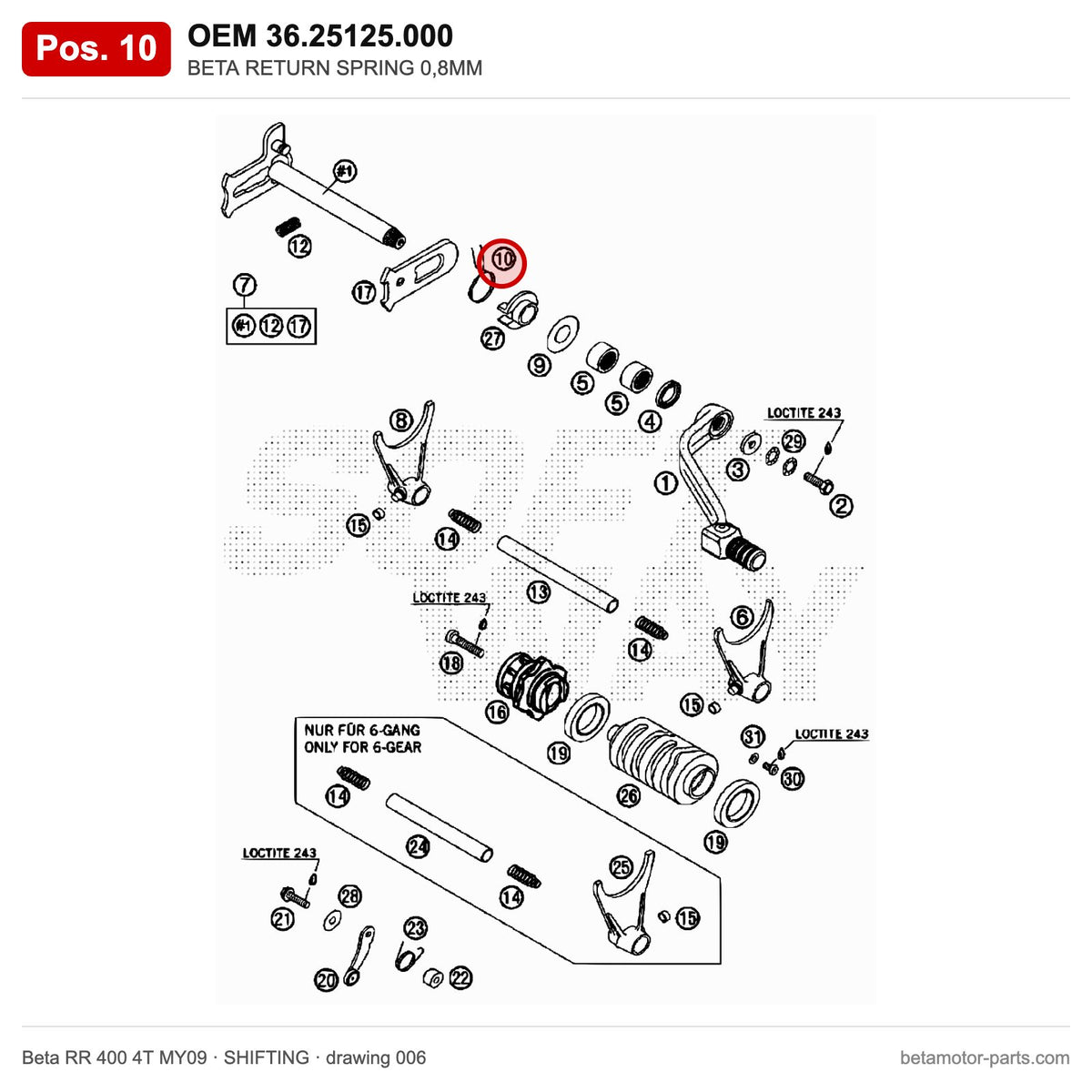 BETA RETURN SPRING 0,8MM – OEM 36.25125.000, position 10 on the Beta RR 400 4T MY09 shifting drawing