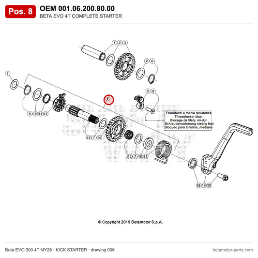 BETA EVO 4T COMPLETE STARTER – OEM 001.06.200.80.00, position 8 on the Beta EVO 300 4T MY26 kick starter drawing