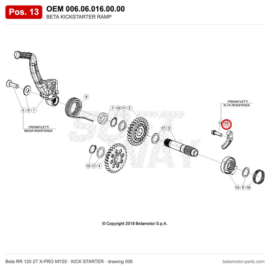 BETA KICKSTARTER RAMP – OEM 006.06.016.00.00, position 13 on the Beta RR 125 2T X-PRO MY25 kick starter drawing