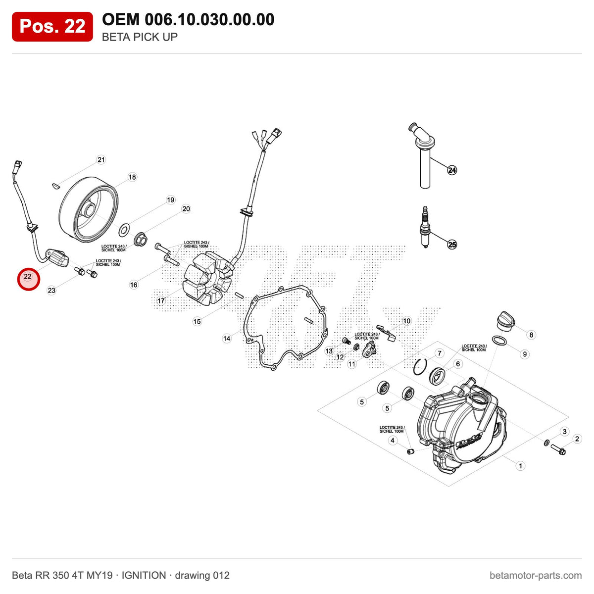 BETA PICK UP – OEM 006.10.030.00.00, position 22 on the Beta RR 350 4T MY19 ignition drawing