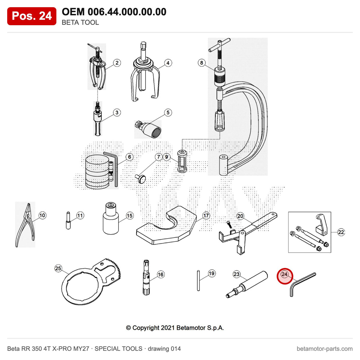 BETA TOOL – OEM 006.44.000.00.00, position 24 on the Beta RR 350 4T X-PRO MY27 special tools drawing