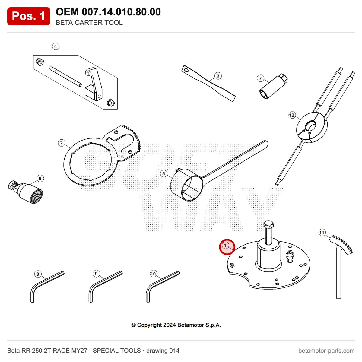 BETA CARTER TOOL – OEM 007.14.010.80.00, position 1 on the Beta RR 250 2T RACE MY27 special tools drawing