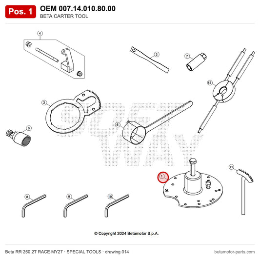 BETA CARTER TOOL – OEM 007.14.010.80.00, position 1 on the Beta RR 250 2T RACE MY27 special tools drawing