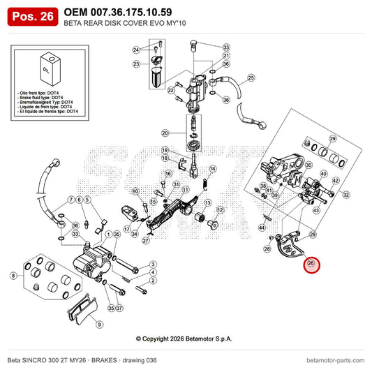 BETA REAR DISK COVER EVO MY'10 – OEM 007.36.175.10.59, position 26 on the Beta SINCRO 300 2T MY26 brakes drawing