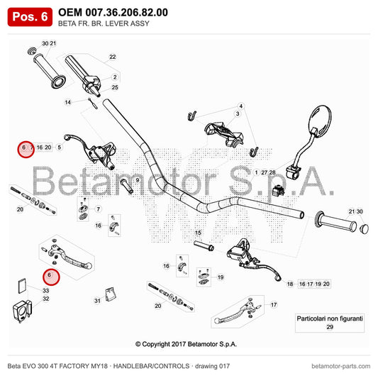 BETA FR. BR. LEVER ASSY – OEM 007.36.206.82.00, position 6 on the Beta EVO 300 4T FACTORY MY18 handlebar/controls drawing