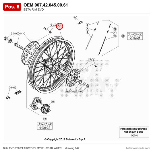 BETA RIM EVO – OEM 007.42.045.00.61, position 6 on the Beta EVO 250 2T FACTORY MY22 rear wheel drawing