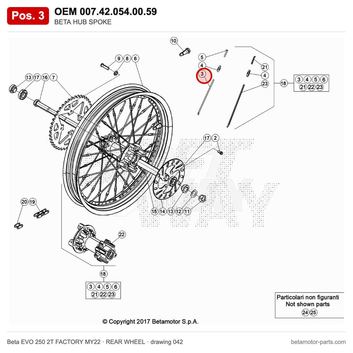 BETA HUB SPOKE – OEM 007.42.054.00.59, position 3 on the Beta EVO 250 2T FACTORY MY22 rear wheel drawing