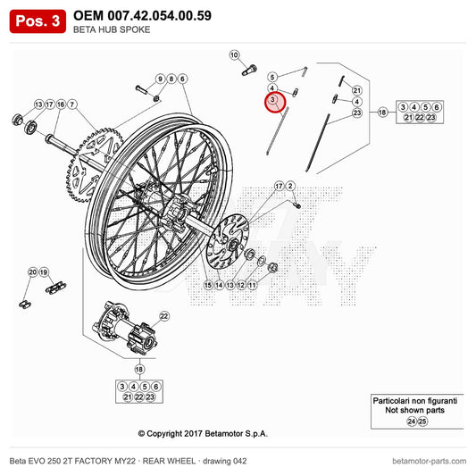 BETA HUB SPOKE – OEM 007.42.054.00.59, position 3 on the Beta EVO 250 2T FACTORY MY22 rear wheel drawing