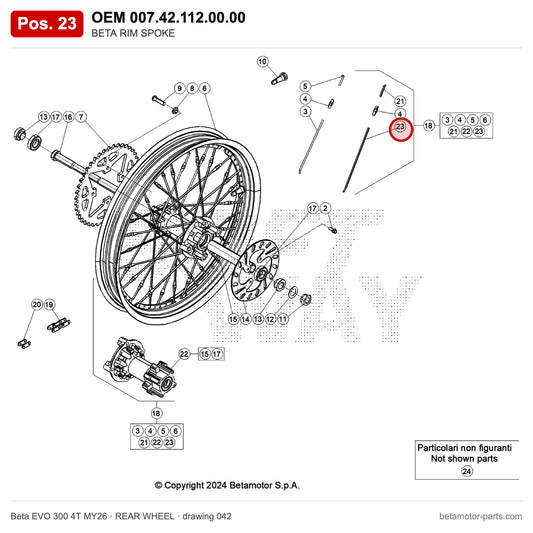 BETA SPOKE 3,5X165 REAR WHEEL MY'11 – OEM 007.42.112.00.00, position 23 on the Beta EVO 300 4T MY26 rear wheel drawing