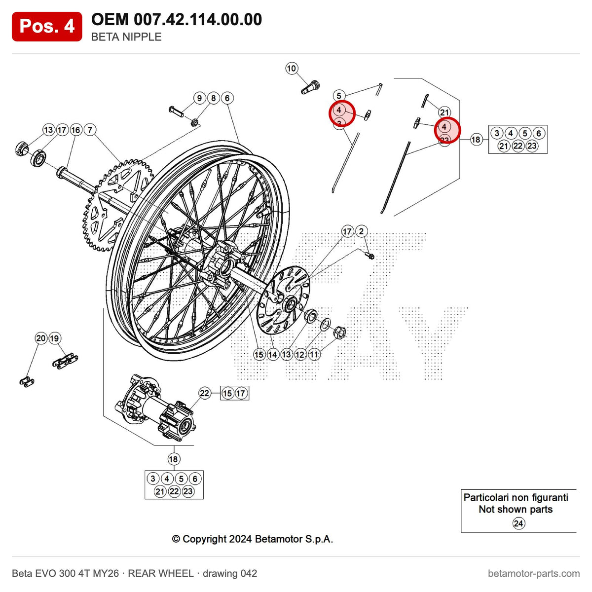 BETA NIPPLES 3,5 REAR WHEEL MY'11 – OEM 007.42.114.00.00, position 4 on the Beta EVO 300 4T MY26 rear wheel drawing