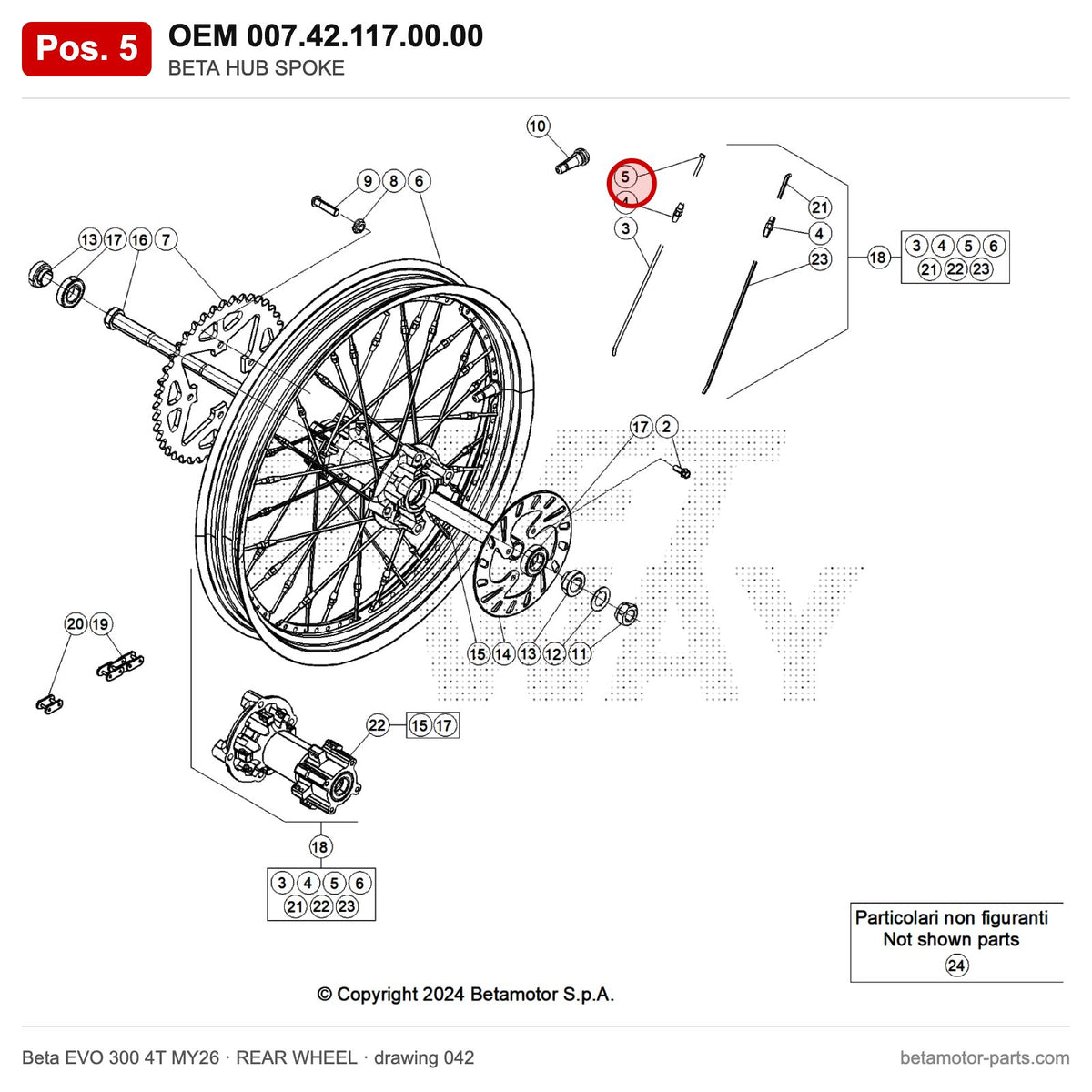 BETA SPOKE JOINT 3,5X35 REAR WHEELMY'11 – OEM 007.42.117.00.00, position 5 on the Beta EVO 300 4T MY26 rear wheel drawing