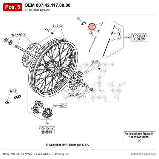 BETA SPOKE JOINT 3,5X35 REAR WHEELMY'11 – OEM 007.42.117.00.00, position 5 on the Beta EVO 300 4T MY26 rear wheel drawing