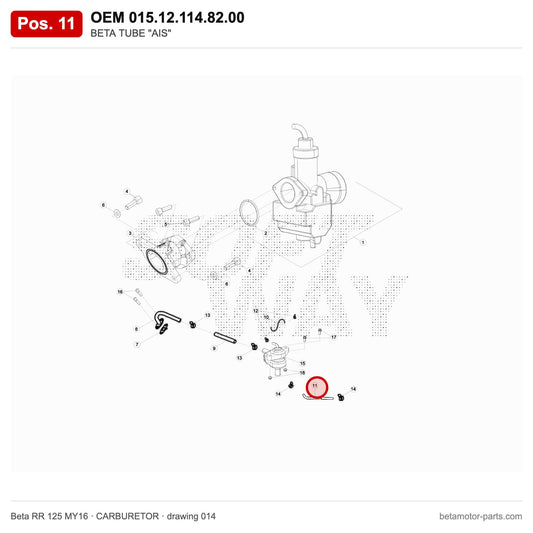 BETA TUBE "AIS" – OEM 015.12.114.82.00, position 11 on the Beta RR 125 MY16 carburetor drawing