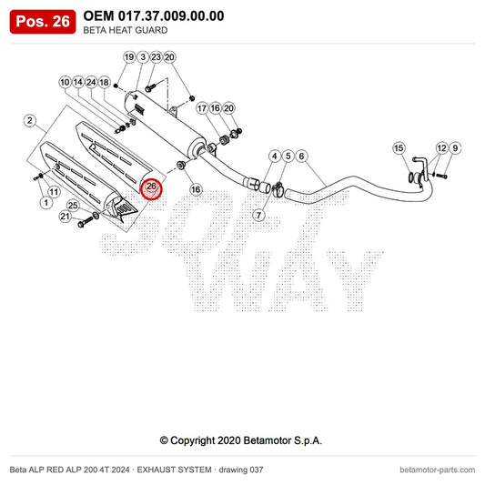 BETA HEAT GUARD – OEM 017.37.009.00.00, position 26 on the Beta ALP RED ALP 200 4T 2024 exhaust system drawing