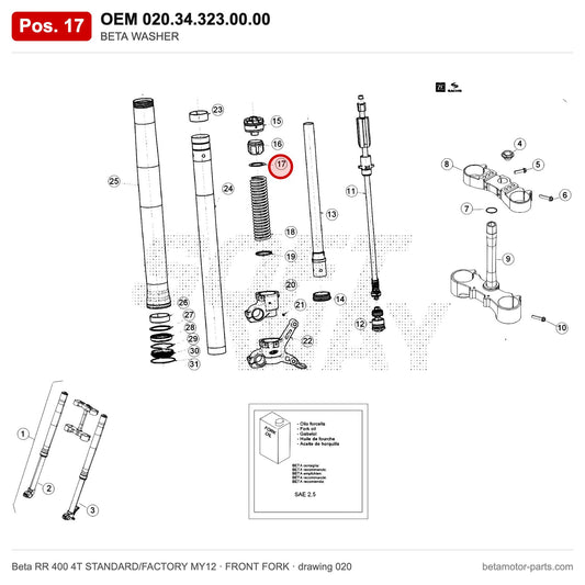BETA WASHER – OEM 020.34.323.00.00, position 17 on the Beta RR 400 4T STANDARD/FACTORY MY12 front fork drawing