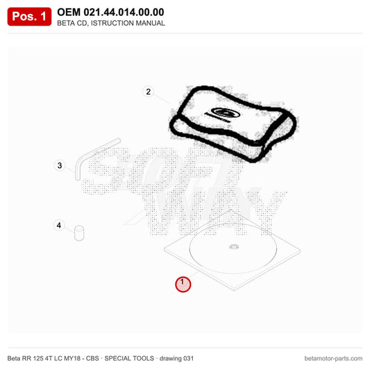 BETA CD, ISTRUCTION MANUAL – OEM 021.44.014.00.00, position 1 on the Beta RR 125 4T LC MY18 - CBS special tools drawing