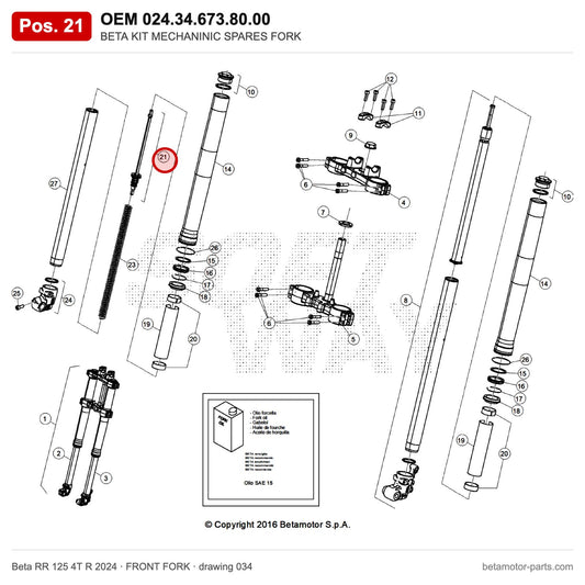 BETA KIT MECHANINIC SPARES FORK – OEM 024.34.673.80.00, position 21 on the Beta RR 125 4T R 2024 front fork drawing