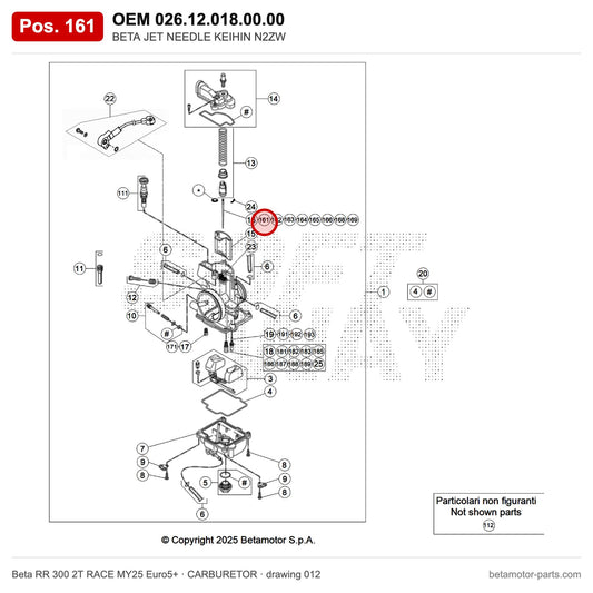 BETA JET NEEDLE KEIHIN N2ZW – OEM 026.12.018.00.00, position 161 on the Beta RR 300 2T RACE MY25 Euro5+ carburetor drawing