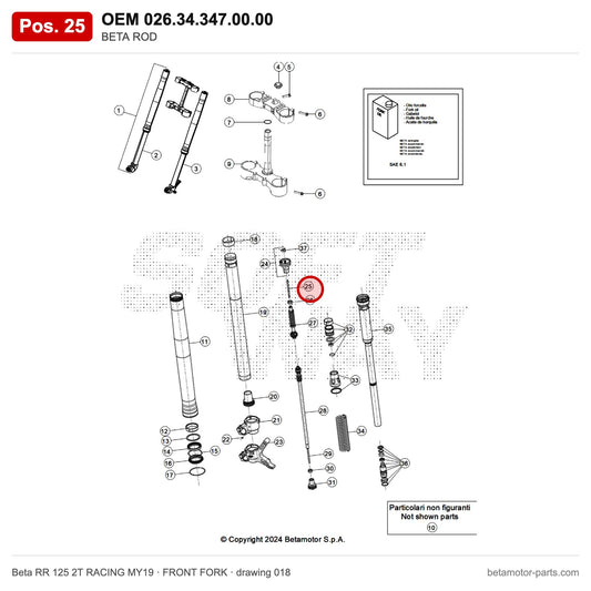 BETA ROD – OEM 026.34.347.00.00, position 25 on the Beta RR 125 2T RACING MY19 front fork drawing
