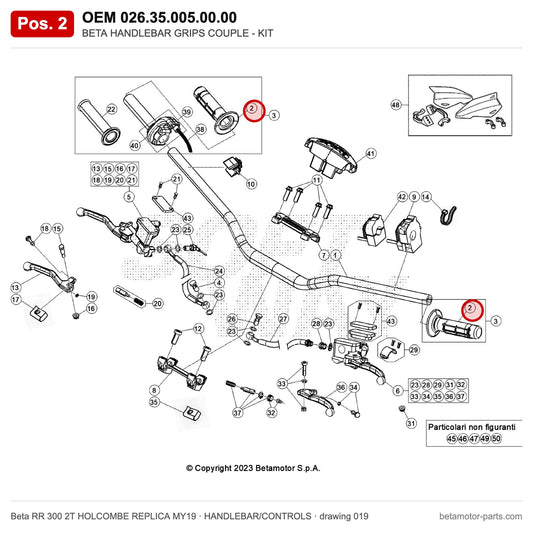 BETA HANDLEBAR GRIPS COUPLE - KIT – OEM 026.35.005.00.00, position 2 on the Beta RR 300 2T HOLCOMBE REPLICA MY19 handlebar/controls drawing