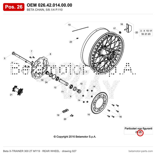 BETA CHAIN, 5/8.1/4 P.110 – OEM 026.42.014.00.00, position 26 on the Beta X-TRAINER 300 2T MY19 rear wheel drawing