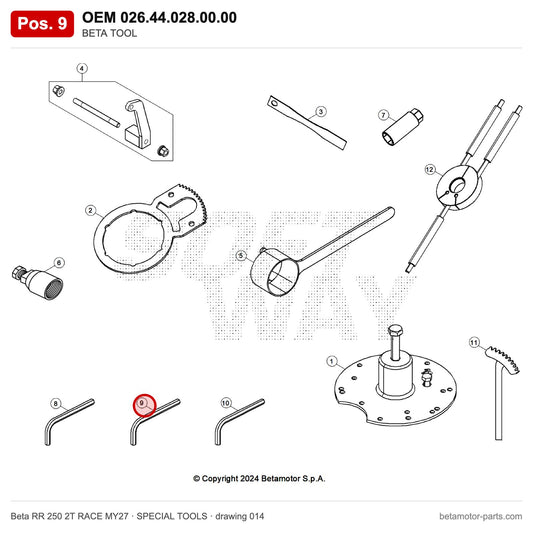 BETA TOOL – OEM 026.44.028.00.00, position 9 on the Beta RR 250 2T RACE MY27 special tools drawing