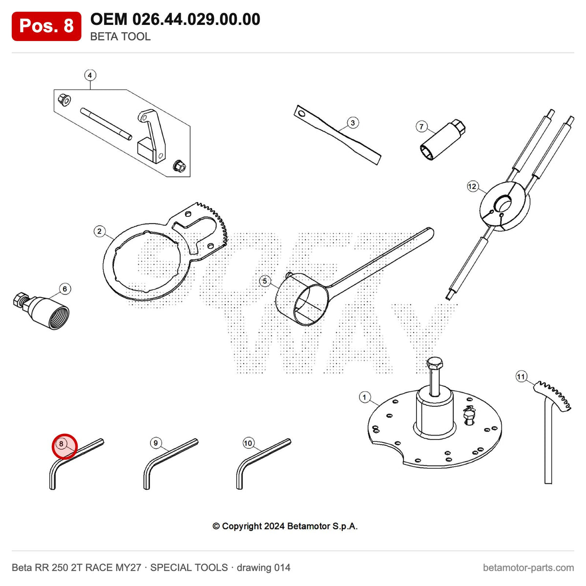 BETA TOOL – OEM 026.44.029.00.00, position 8 on the Beta RR 250 2T RACE MY27 special tools drawing