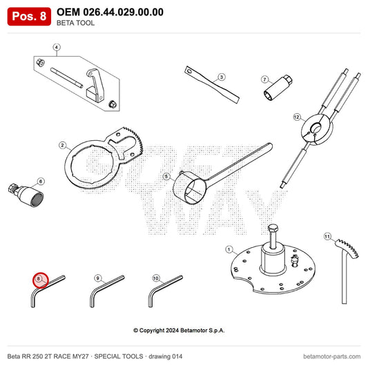 BETA TOOL – OEM 026.44.029.00.00, position 8 on the Beta RR 250 2T RACE MY27 special tools drawing