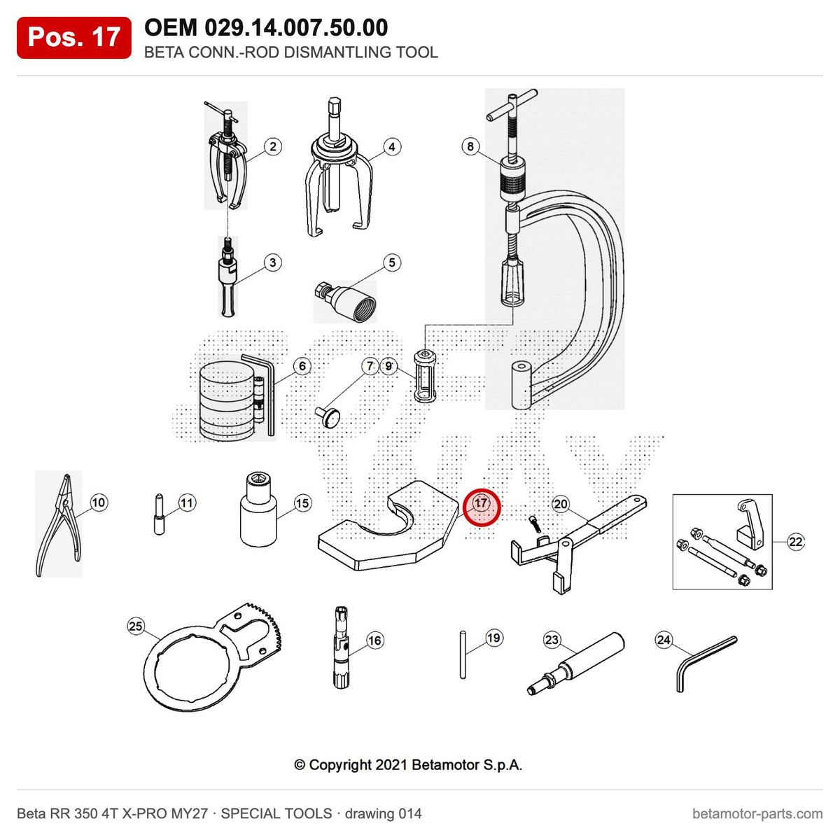 BETA CONN.-ROD DISMANTLING TOOL – OEM 029.14.007.50.00, position 17 on the Beta RR 350 4T X-PRO MY27 special tools drawing