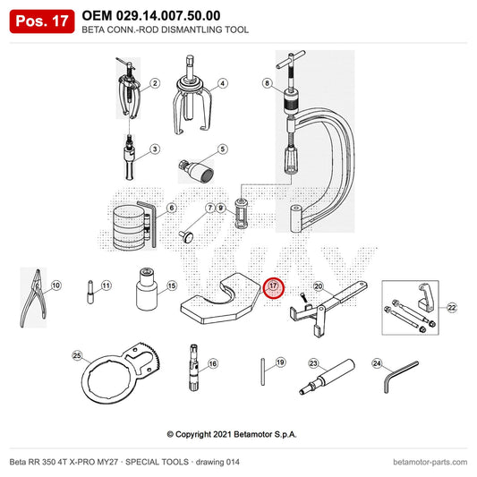 BETA CONN.-ROD DISMANTLING TOOL – OEM 029.14.007.50.00, position 17 on the Beta RR 350 4T X-PRO MY27 special tools drawing