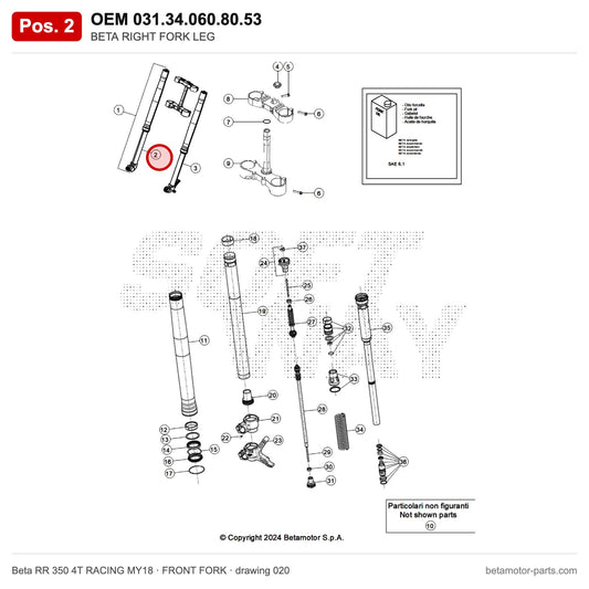 BETA RIGHT FORK LEG – OEM 031.34.060.80.53, position 2 on the Beta RR 350 4T RACING MY18 front fork drawing
