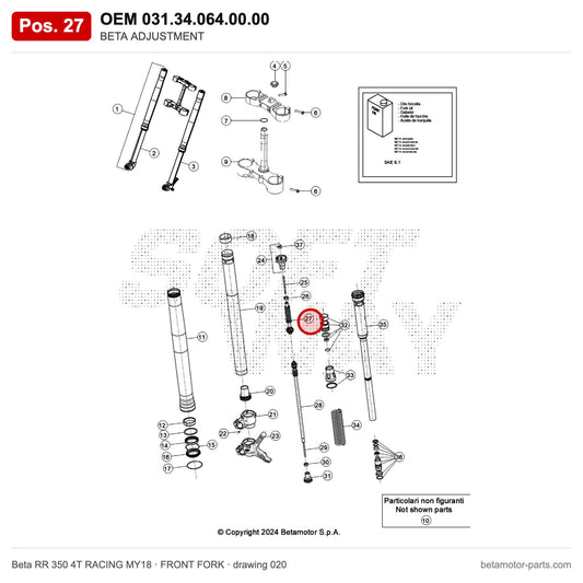 BETA ADJUSTMENT – OEM 031.34.064.00.00, position 27 on the Beta RR 350 4T RACING MY18 front fork drawing