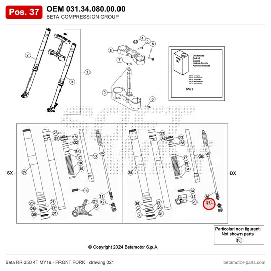 BETA COMPRESSION GROUP – OEM 031.34.080.00.00, position 37 on the Beta RR 350 4T MY19 front fork drawing
