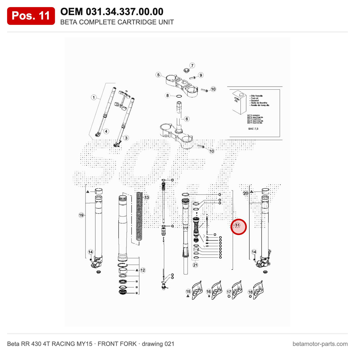 BETA COMPLETE CARTRIDGE UNIT – OEM 031.34.337.00.00, position 11 on the Beta RR 430 4T RACING MY15 front fork drawing