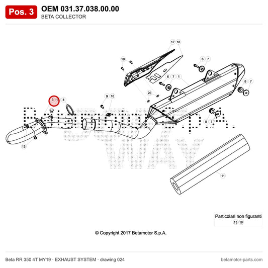 BETA COLLECTOR – OEM 031.37.038.00.00, position 3 on the Beta RR 350 4T MY19 exhaust system drawing