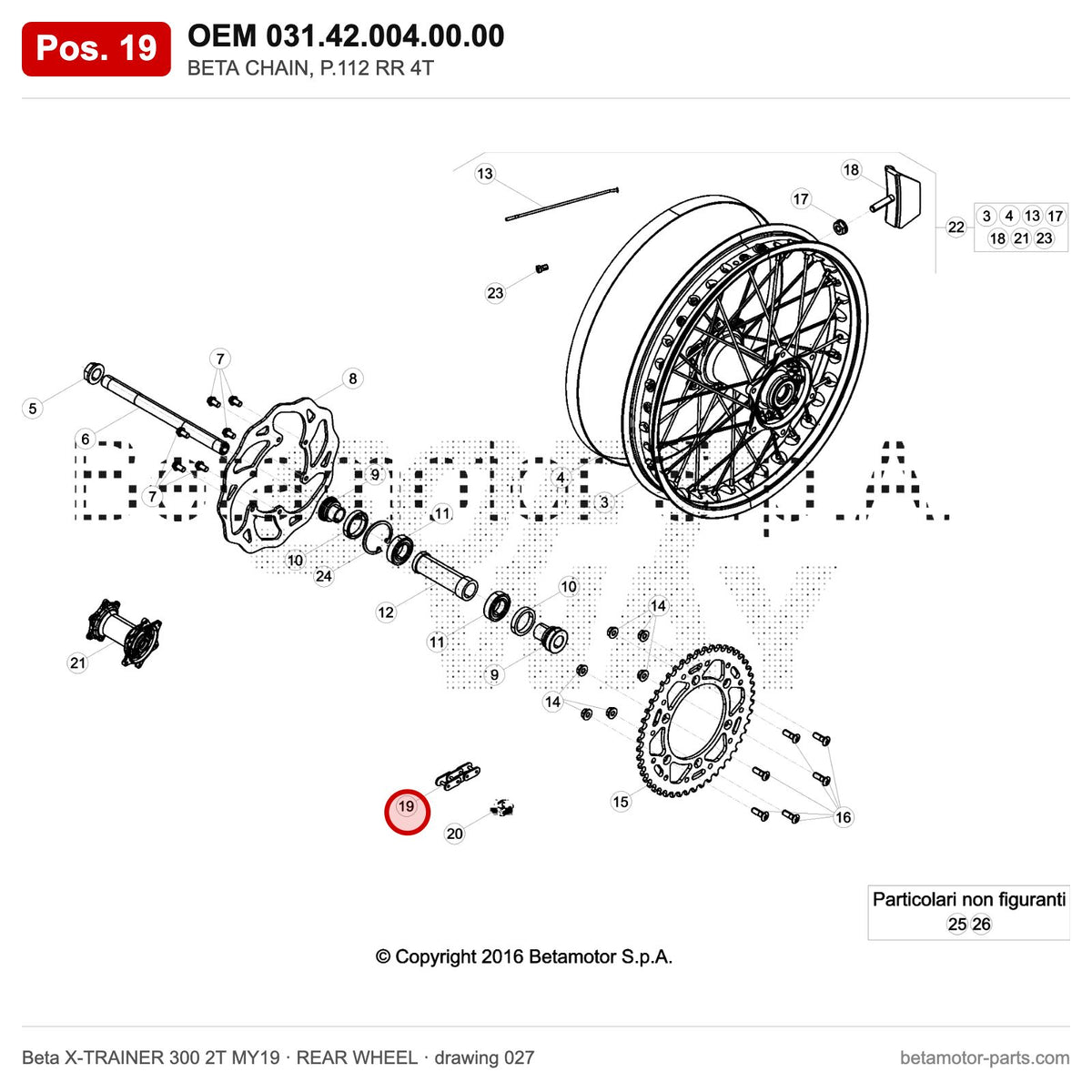 BETA CHAIN, P.112 RR 4T – OEM 031.42.004.00.00, position 19 on the Beta X-TRAINER 300 2T MY19 rear wheel drawing