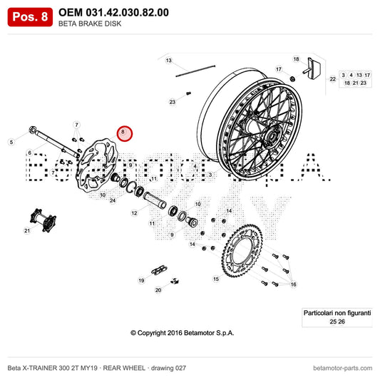 BETA BRAKE DISK – OEM 031.42.030.82.00, position 8 on the Beta X-TRAINER 300 2T MY19 rear wheel drawing
