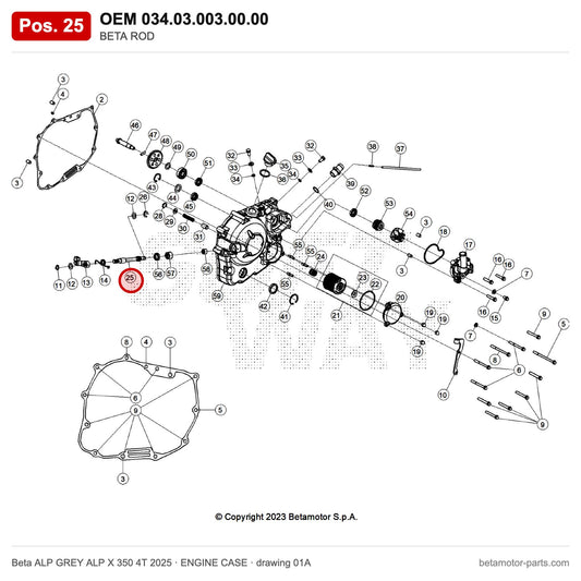 BETA ROD – OEM 034.03.003.00.00, position 25 on the Beta ALP GREY ALP X 350 4T 2025 engine case drawing